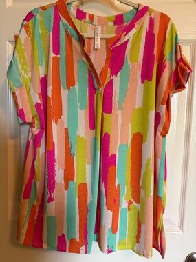 Colorful Brushstroke Tunic Top - Multi